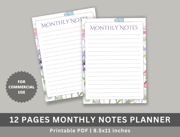 Download 12 Pages Monthly Notes Planner KDP - Page Collection